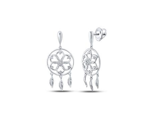BOUCLES D'OREILLES CAPTEURS DE RÊVES EN OR 10K SERTIES DE DIAMANTS - GD EQ210812W - BIJOUX D'IMPORTATION