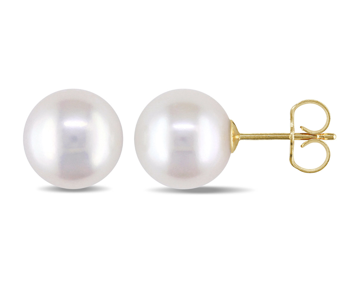 BOUCLES EN OR JAUNE SERTIES DE PERLES D'EAU DOUCE RONDES - DM ECFK209 - PERLE D'IMPORTATION