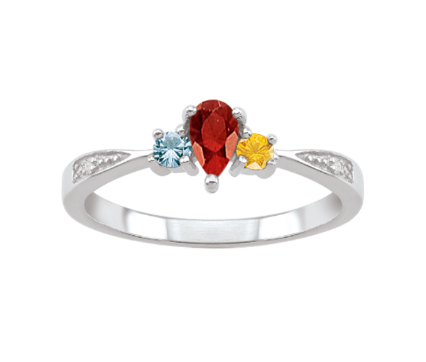 BAGUE FAM.10K BL. 3 PIERRES SYNTHÉTIQUES - PG 20387ARG - PERSONALIZED GEM