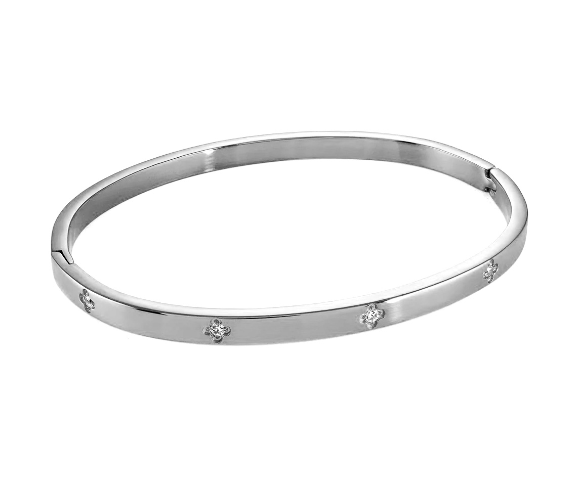 BRACELET BANGLE EN ACIER SERTI DE CUBIQUES ZIRCONIAS - IG SWBG121 - VELORIA