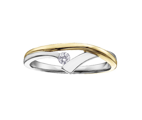 BAGUE EN OR 10K 2 TONS SERTIE D'UN DIAMANT CANADIEN - CR AM160YW - DIAMANT CANADIEN