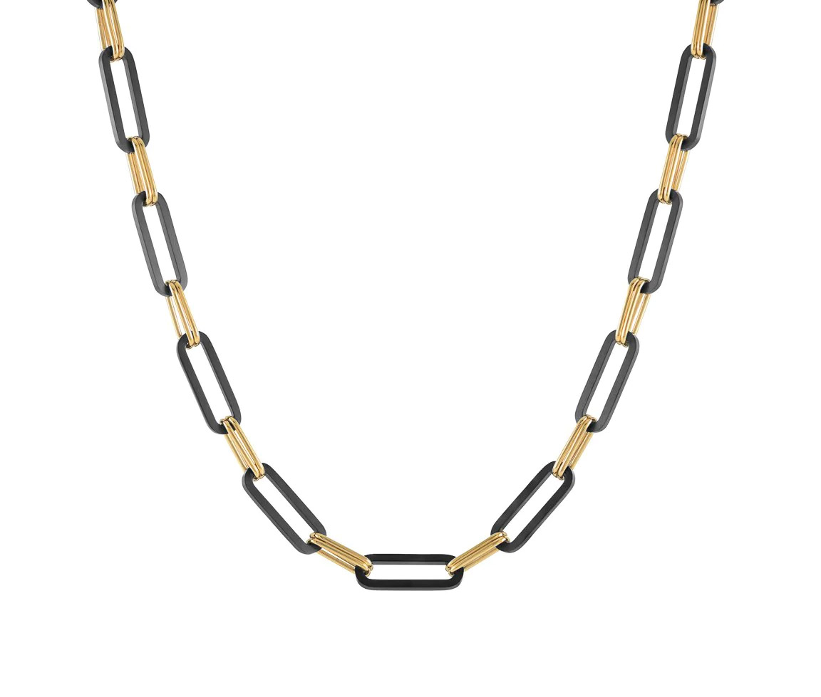 CHAINE OU BRACELET EN ACIER/PVD OR ET NOIR À MAILLE PAPERCLIP - IG SWN74/21 - ITALGEM