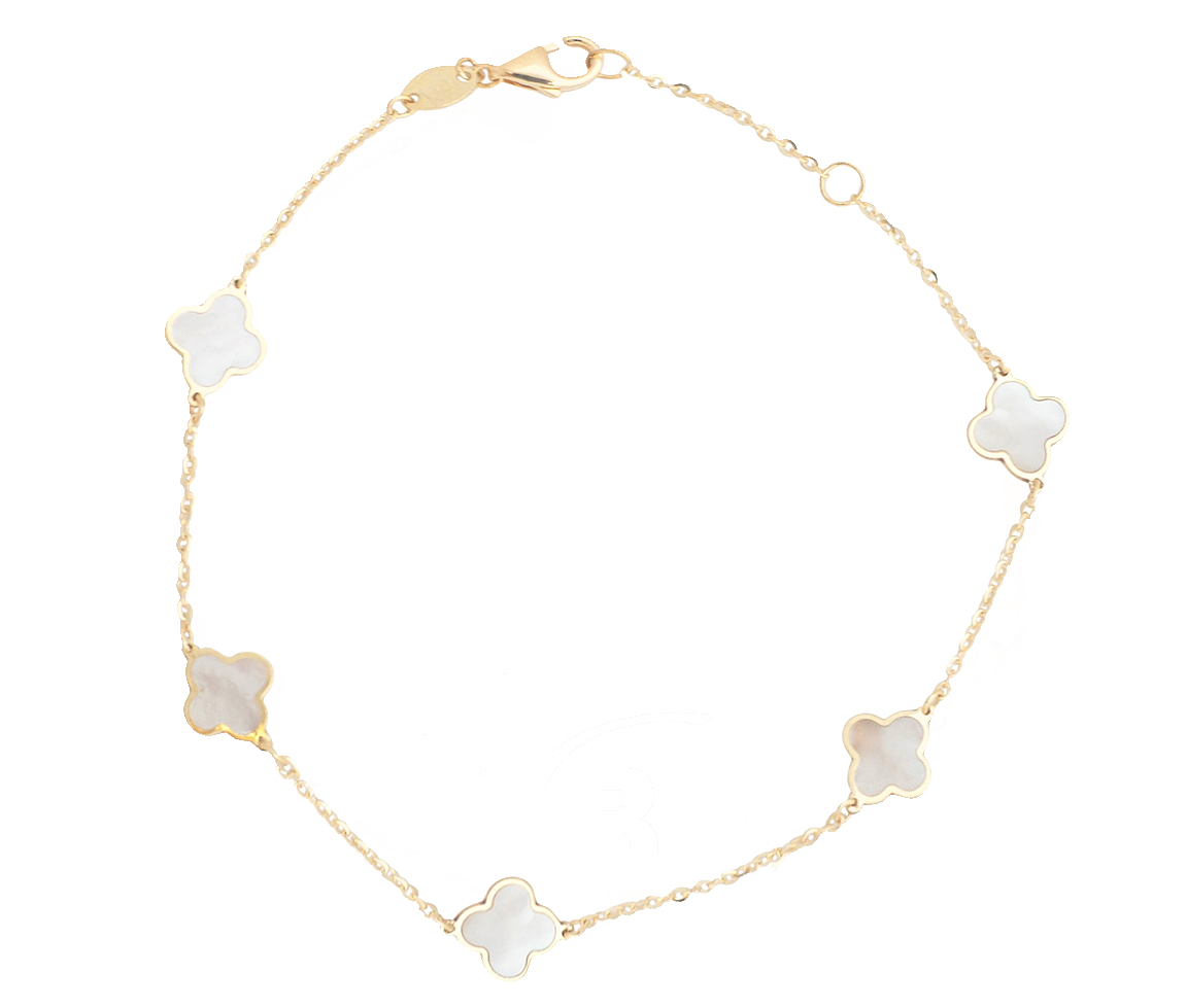 BRACELET EN OR JAUNE À TRÈFLES SERTIS D'ONYX OU DE NACRE DE PERLE BLANCHE - CB BYH4301MOP - CBE