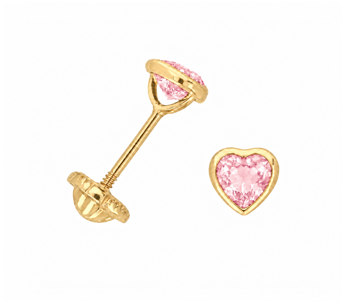 BOUCLES VISSÉES CZ COEUR PIERRE DE NAISSANCE - IN NU06/10 - BIJOUX D'IMPORTATION