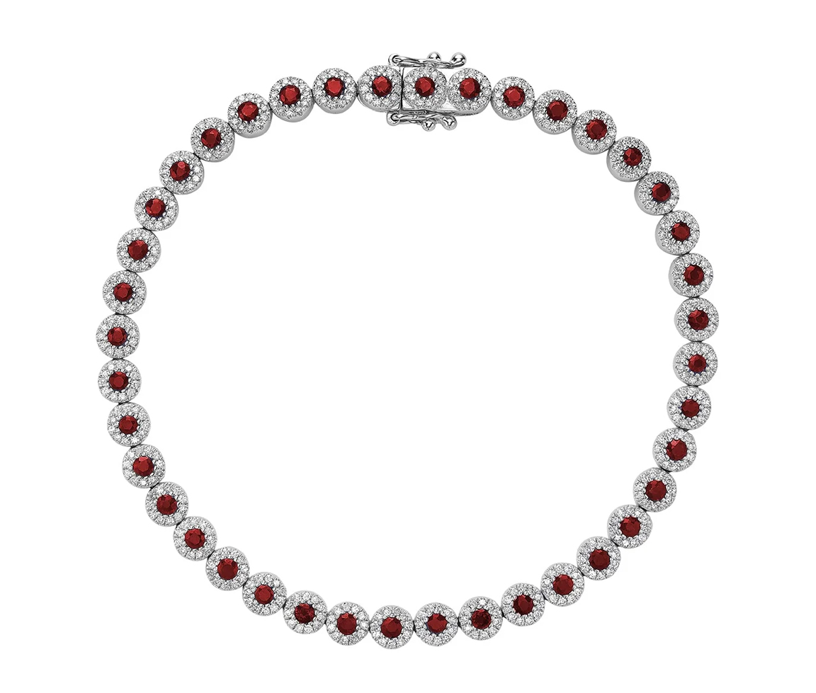 BRACELET TENNIS MARTINI EN OR BLANC SERTI DE RUBIS, ÉMERAUDES OU SAPHIRS ET DIAMANTS - BR 0404MCRU - Bijoux d'importation