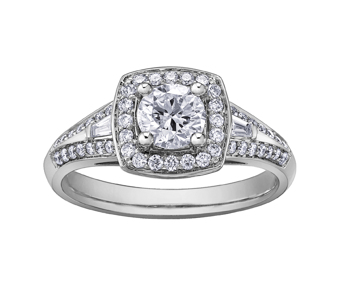 BAGUE EN OR BLANC SERTIE D'UN DIAMANT CANADIEN ET DE DIAMANTS - CR AM263W45 - BIJOUX CANADIEN