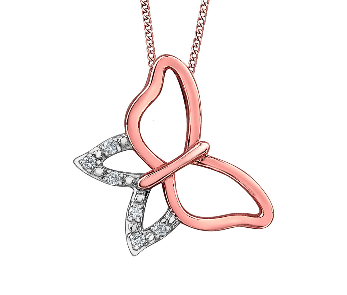 PENDENTIF PAPILLON AJOURÉ EN OR SERTI DE DIAMANTS - CR DD7824R - BIJOUX CANADIEN