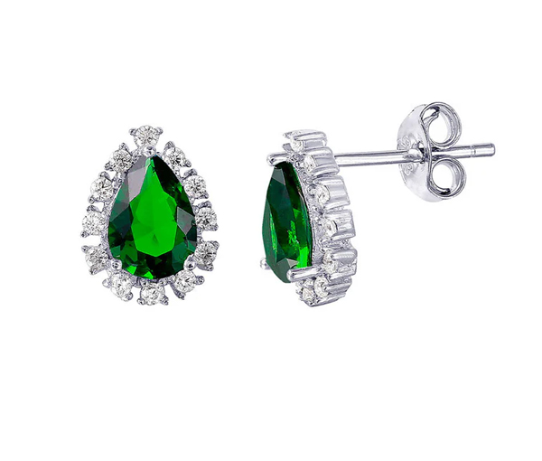 BOUCLEES EN ARGENT RHODIÉ EN FORME DE GOUTTE SERTIES DE CUBIQUES ZIRCONIAS - SP STE01027/05 - BIJOUX D'IMPORTATION