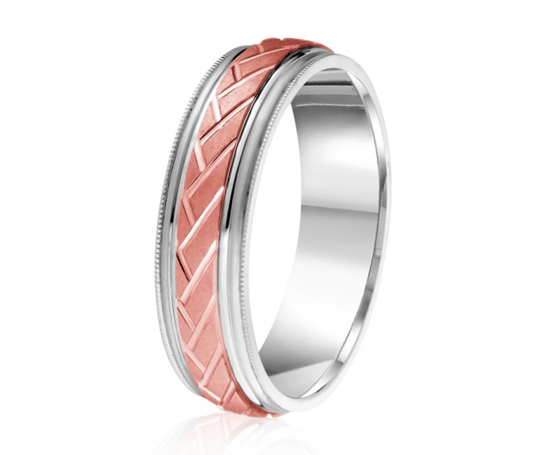 JONC EN OR OU EN PLATINE AVEC MOTIF TRAIT OBLIQUE ET MILGRAIN - ML GH1276WP18 - MALO 