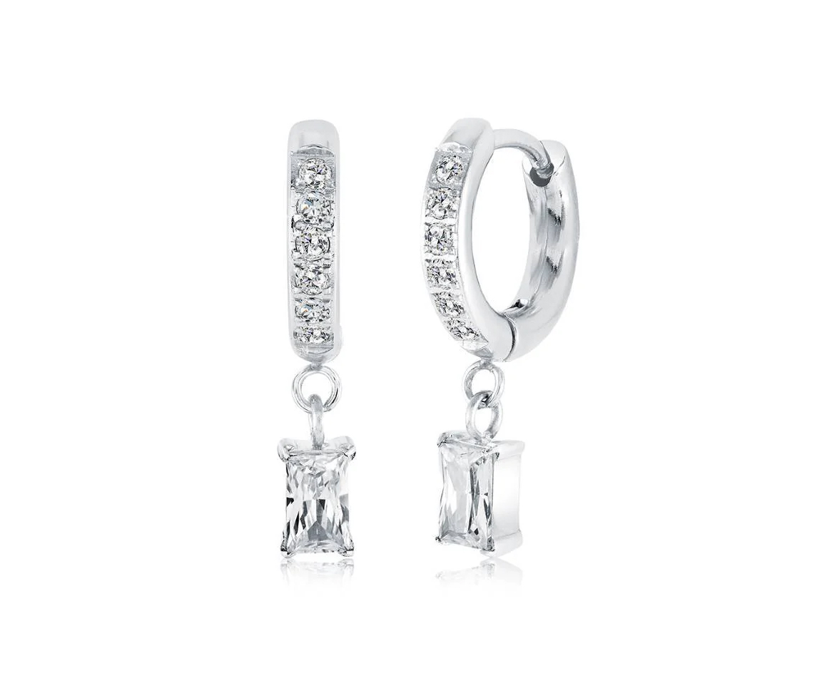 BOUCLES HUGGIES EN ACIER OU ACIER/PVD OR SERTIES DE CUBIQUES ZIRCONIAS - IG SEA467 - VELORIA