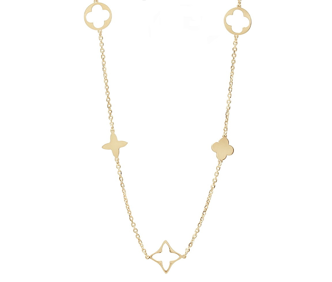 COLLIER EN OR JAUNE AVEC MULTI TRÈFLES VARIÉS AJOURÉS OU PLEINS - CB FNY04/500 - CBE