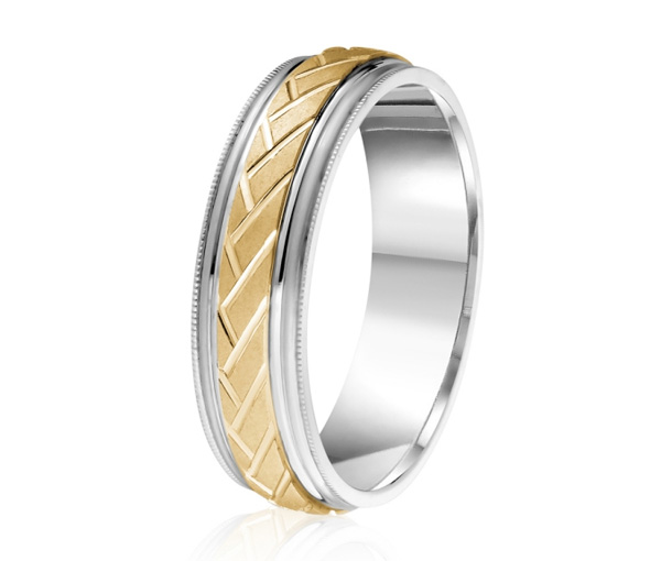 JONC EN OR OU EN PLATINE AVEC MOTIF TRAIT OBLIQUE ET MILGRAIN - ML GH1276WY14 - MALO 