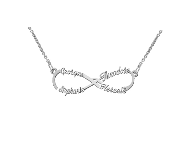 COLLIER INFINI 2 À 4 NOMS PERSONNALISÉS EN ARGENT OU EN OR - PG 60398ARG/4 - PERSONALIZED GEM