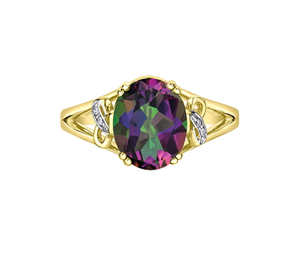 BAGUE EN OR JAUNE SERTIE D'UN TOPAZE MYSTIQUE OU D'UNE ÉMERAUDE SIMULÉE ET DE DIAMANTS - CR DD7874YMT - BIJOUX CANADIEN