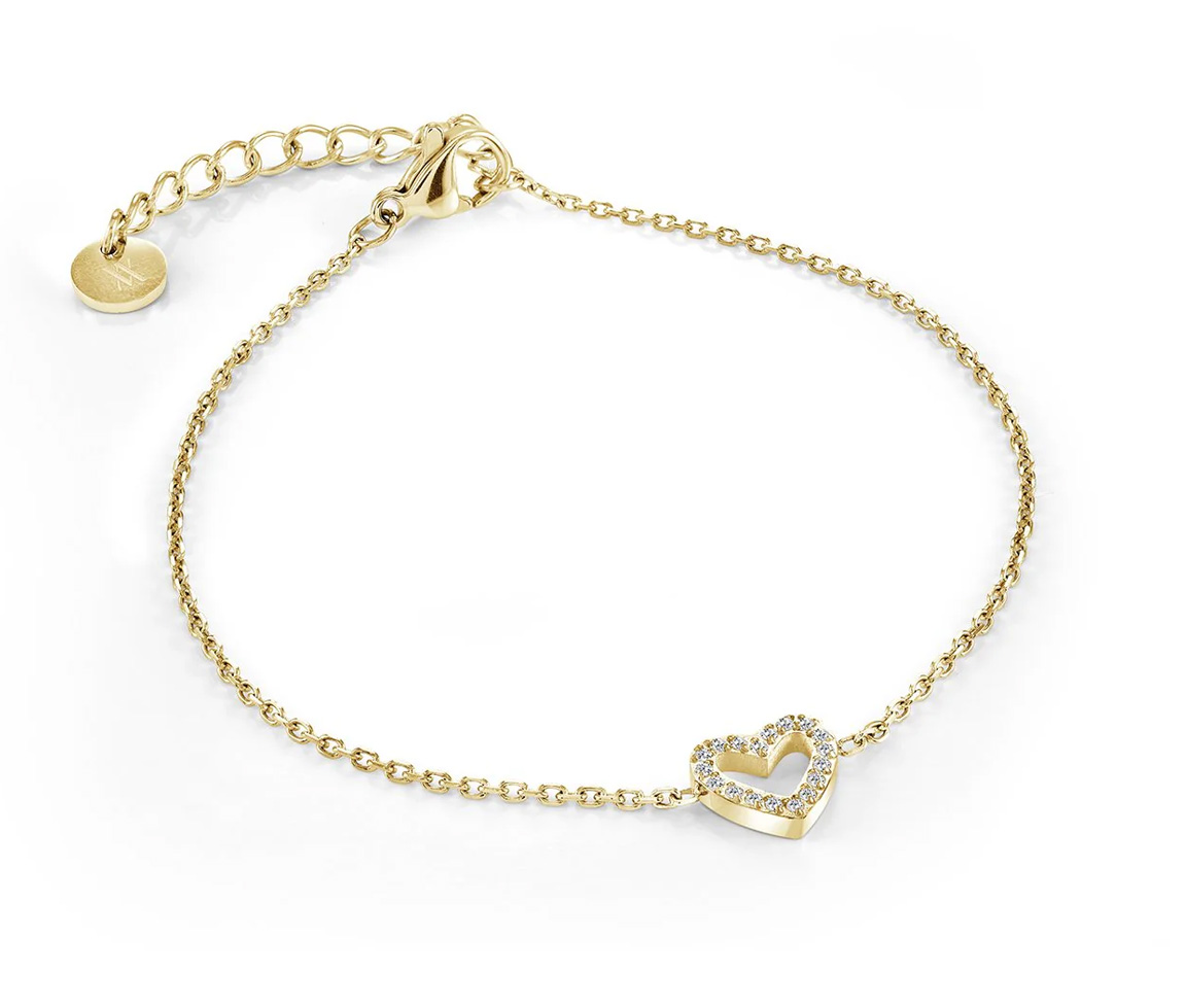 BRACELET AVEC COEUR AJOURÉ EN ACIER OU ACIER/PVD OR SERTI DE CUBIQUES ZIRCONIAS - IG SWB277GO - VELORIA