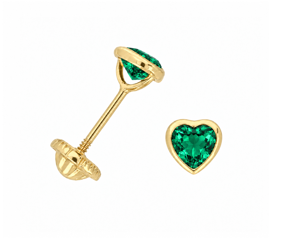 BOUCLES VISSÉES CZ COEUR PIERRE DE NAISSANCE - IN NU06/05 - BIJOUX D'IMPORTATION