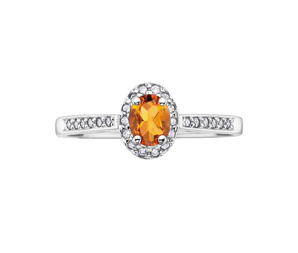 BAGUE EN OR BLANC SERTIE D'UNE PIERRE DE NAISSANCE ET DE DIAMANTS - CR DX318CI - BIJOUX CANADIEN