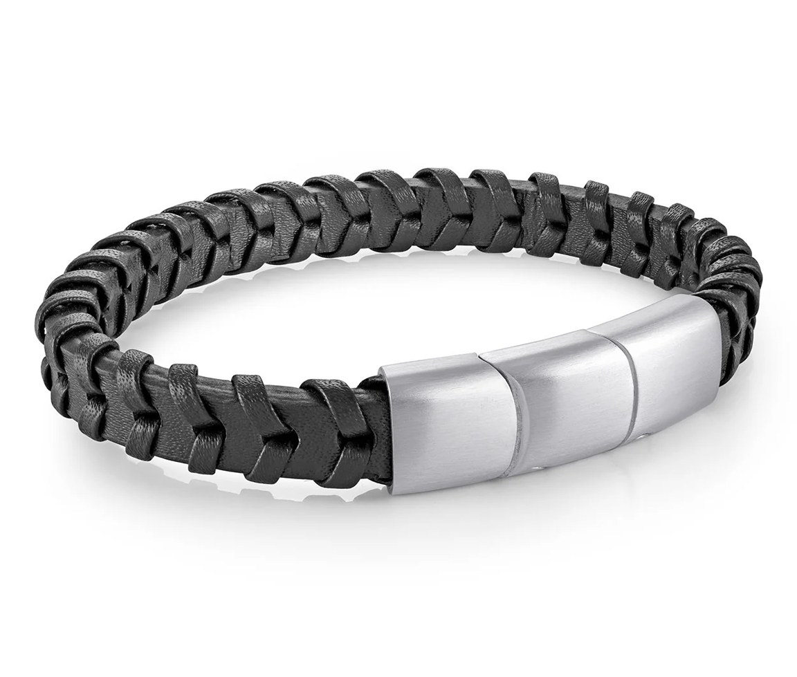 BRACELET EN CUIR TRESSÉ ET ACIER - IG SLB670 - ITALGEM