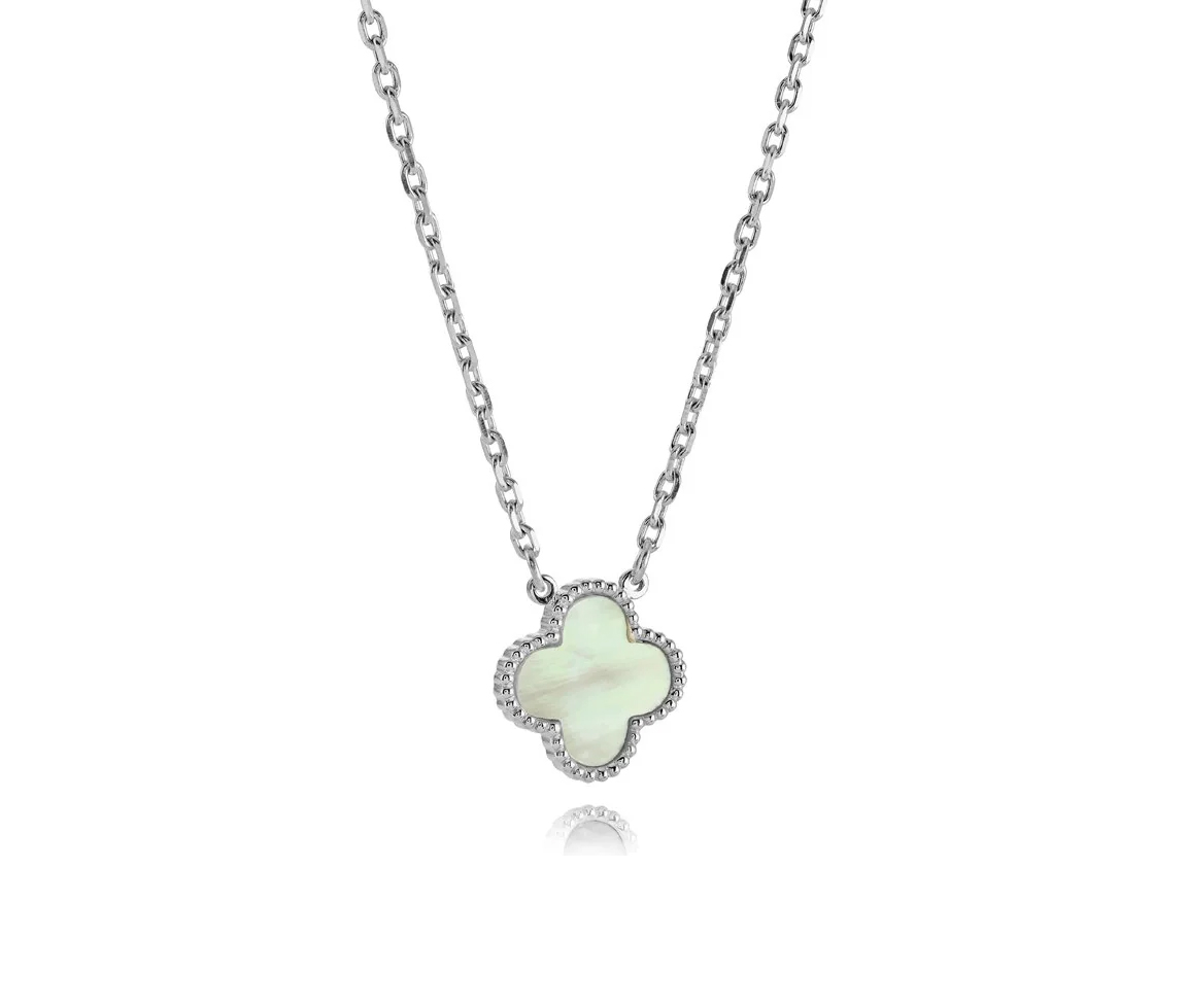 COLLIER TRÈFLE EN ACIER ET NACRE DE PERLE - IG SWN119 - VÉLORIA