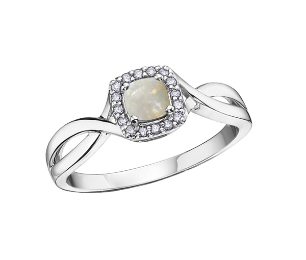 BAGUE EN OR BLANC SERTIE D'UNE PIERRE DE NAISSANCE VARIÉE ET DE DIAMANTS - CR DX533OP - BIJOUX CANADIEN