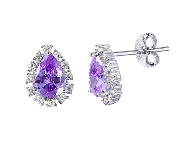 BOUCLEES EN ARGENT RHODIÉ EN FORME DE GOUTTE SERTIES DE CUBIQUES ZIRCONIAS - SP STE01027/06 - BIJOUX D'IMPORTATION