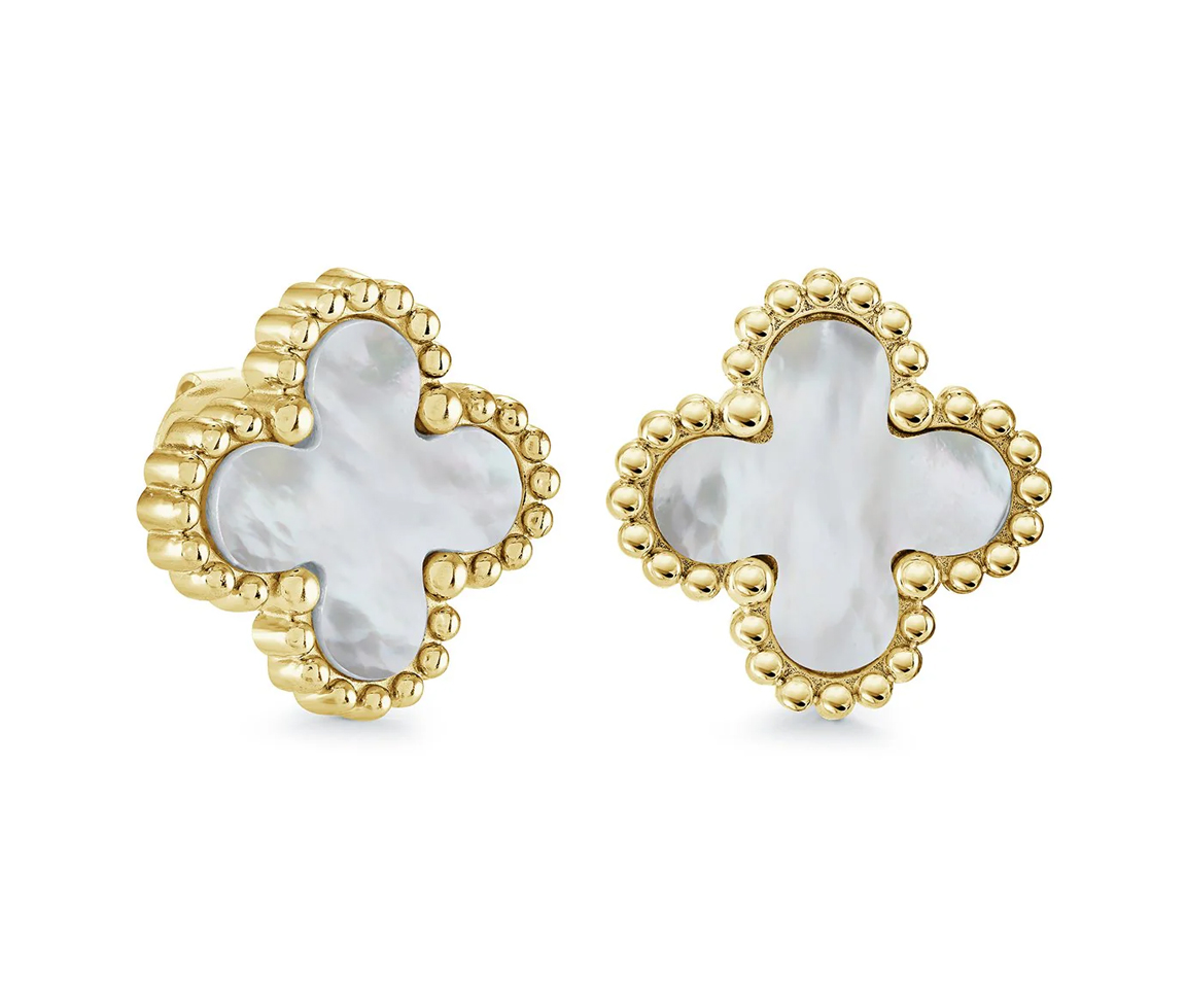 BOUCLES FIXES EN ACIER SERTIES DE NACRE DE PERLE - IG SEA479GO - VELORIA