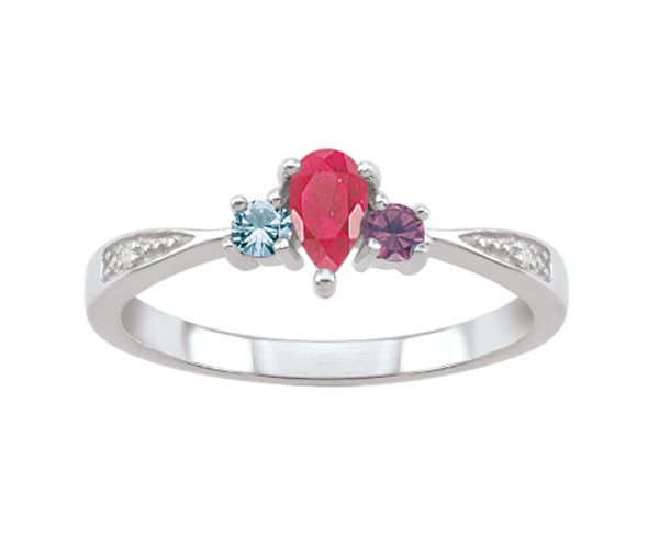 BAGUE FAM.10K BL. 3 PIERRES SYNTHÉTIQUES - PG 20387W - PERSONALIZED GEM
