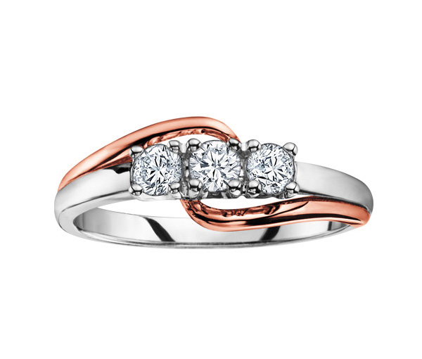 BAGUE EN OR 10K 2 TONS SERTIE DE 3 DIAMANTS CANADIENS - CR AM121WR33 - DIAMANT CANADIEN