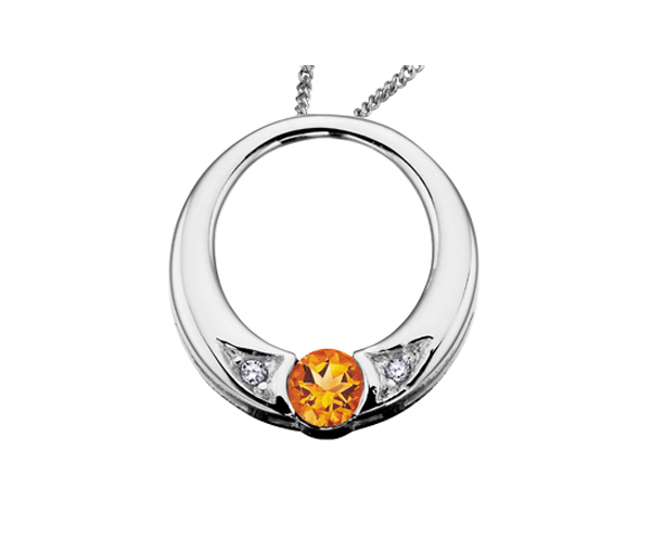 PENDENTIF EN OR 10K BLANC SERTI D'UNE PIERRE DE NAISSANCE ET DE DIAMANTS - CR DX396WCI - BIJOUX CANADIEN