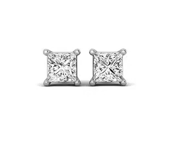 BOUCLES EN OR JAUNE OU BLANC SERTIES DE CUBIQUES ZIRCONIAS PRINCESSES - MB SCZP05W - BIJOUX D'IMPORTATION