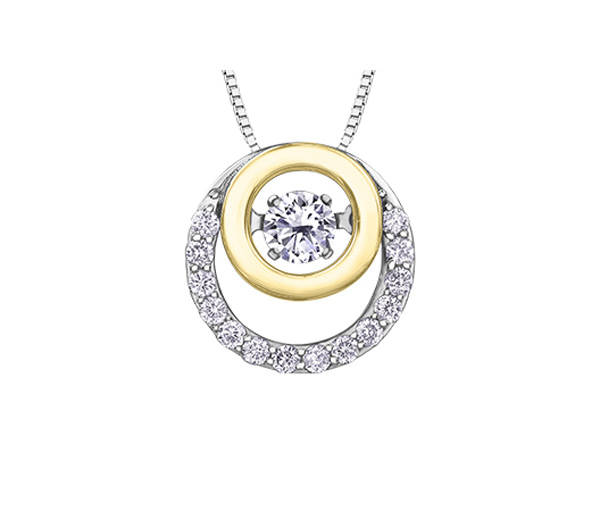 PENDENTIF EN OR 2 TONS ROSE SERTI D'UN DIAMANT CANADIEN DANSANT ET DE DIAMANTS - CR AM436WY - DIAMANT CANADIEN