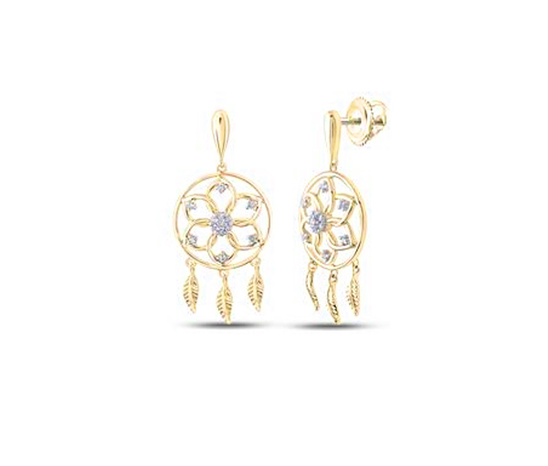 BOUCLES D'OREILLES CAPTEURS DE RÊVES EN OR 10K SERTIES DE DIAMANTS - GD EQ210812Y - BIJOUX D'IMPORTATION