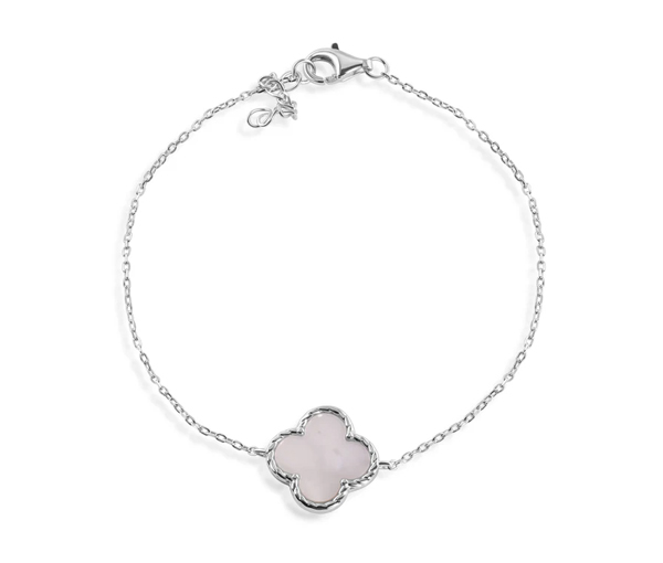 BRACELET TRÈFLE EN ARGENT RHODIÉ SERTI DE NACRE DE PERLE OU D'ÉMAIL NOIR - SP STB00626W - BIJOUX D'IMPORTATION