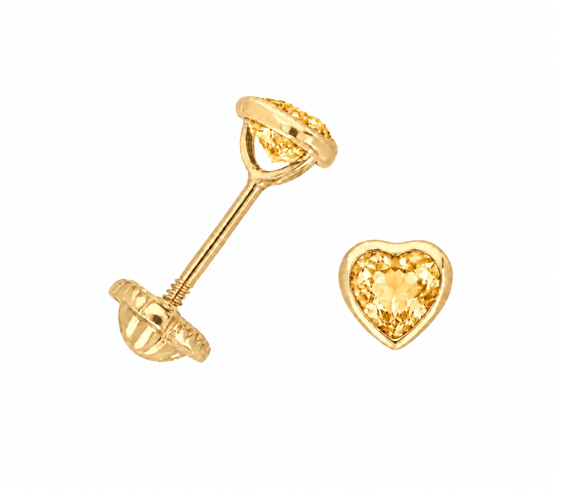 BOUCLES VISSÉES CZ COEUR PIERRE DE NAISSANCE - IN NU06/11 - BIJOUX D'IMPORTATION