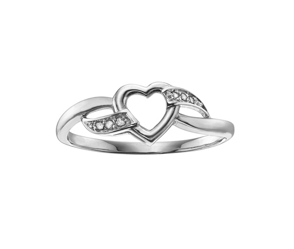 BAGUE COEUR EN OR 10K SERTIE DE DIAMANTS - CR DD2307W - BIJOUX CANADIEN