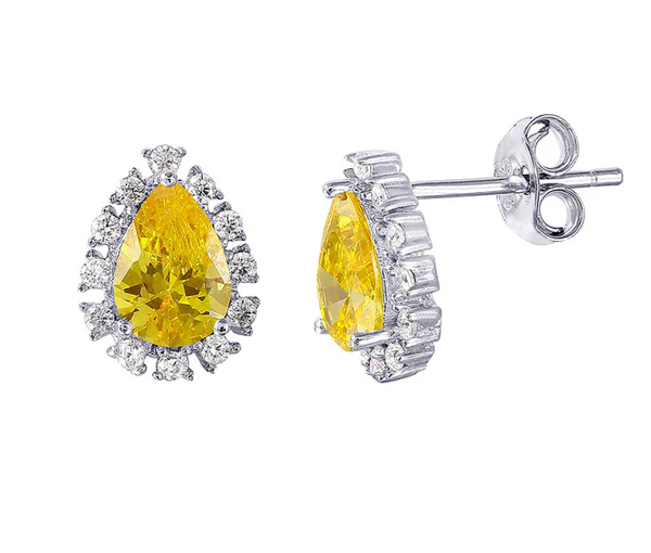 BOUCLEES EN ARGENT RHODIÉ EN FORME DE GOUTTE SERTIES DE CUBIQUES ZIRCONIAS - SP STE01027/11 - BIJOUX D'IMPORTATION