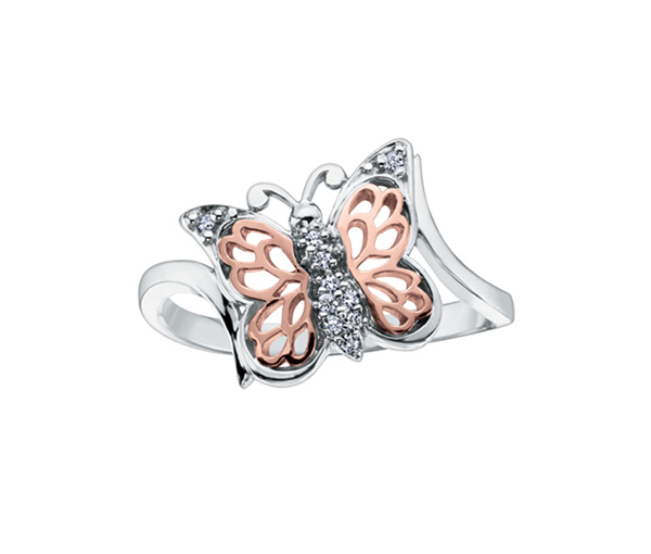 BAGUE PAPILLON EN OR 10K 2 TONS SERTIE DE DIAMANTS - CR DD2198 - BIJOUX CANADIEN