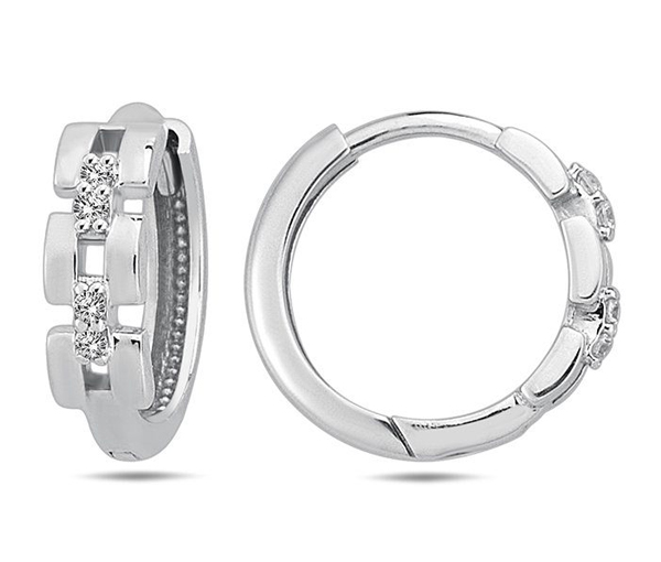 JOLIES BOUCLES D'OREILLES HUGGIES EN OR 10K JAUNE OU BLANC SERTIES DE CUBIQUES ZIRCONIAS