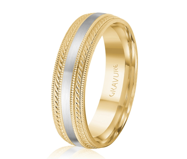 JONC EN OR OU EN PLATINE SATINÉ AU CENTRE ET MOTIF CORDE ET MILGRAIN SUR LES CÔTÉS - ML GH1212YW18 - MALO 