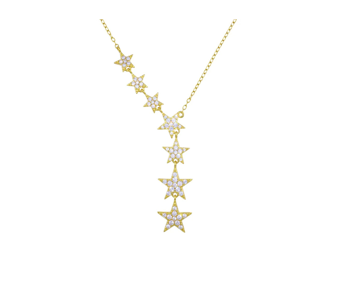 COLLIER TOMBÉE D'ÉTOILES EN ARGENT RHODIÉ OU PVD OR SERTI DE CUBIQUES ZIRCONIAS - SP STP01818GP - BIJOUX D'IMPORTATION