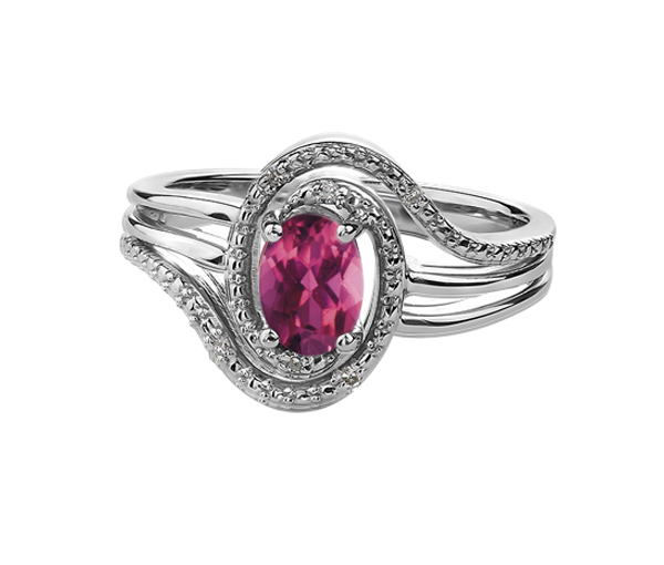 BAGUE EN ARGENT SERTIE D'UNE PIERRE DE NAISSANCE ET DE DIAMANTS - CR DX618SPT - BIJOUX CANADIEN