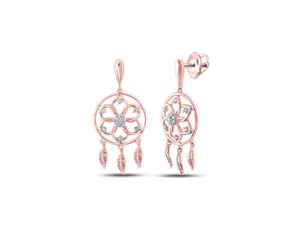 BOUCLES D'OREILLES CAPTEURS DE RÊVES EN OR 10K SERTIES DE DIAMANTS - GD EQ210812R - BIJOUX D'IMPORTATION
