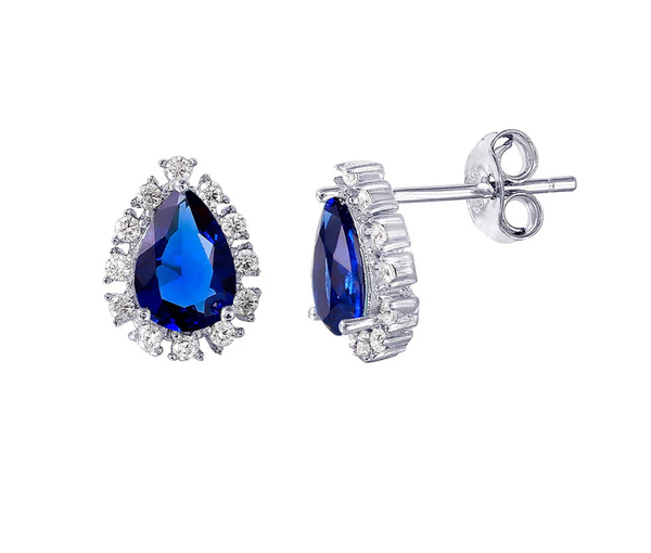 BOUCLEES EN ARGENT RHODIÉ EN FORME DE GOUTTE SERTIES DE CUBIQUES ZIRCONIAS - SP STE01027/09 - BIJOUX D'IMPORTATION