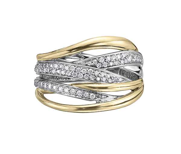 BAGUE EN OR 10K 2 TONS SERTIE DE DIAMANTS - CR DD2720Y - BIJOUX CANADIEN