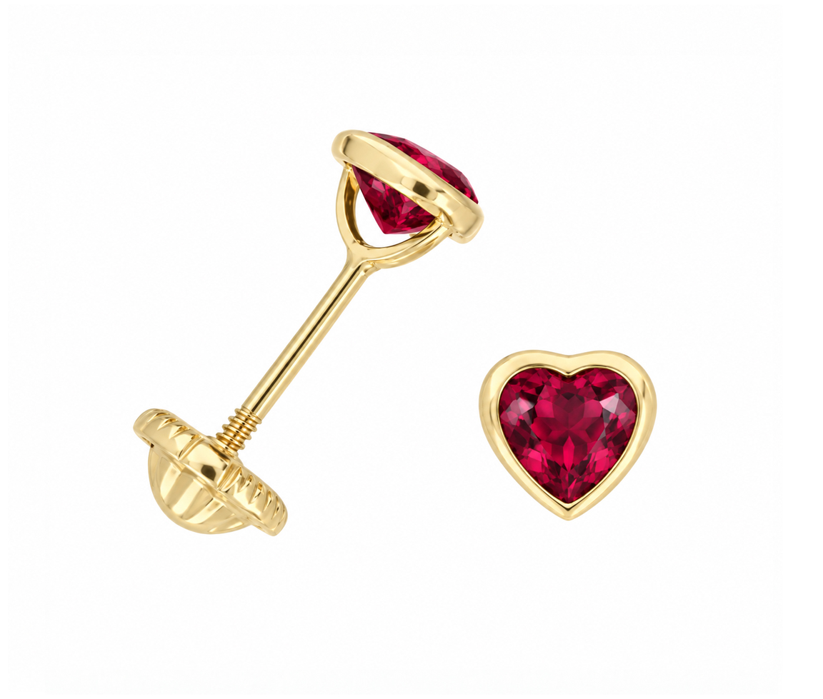 BOUCLES VISSÉES CZ COEUR PIERRE DE NAISSANCE - IN NU06/07 - BIJOUX D'IMPORTATION