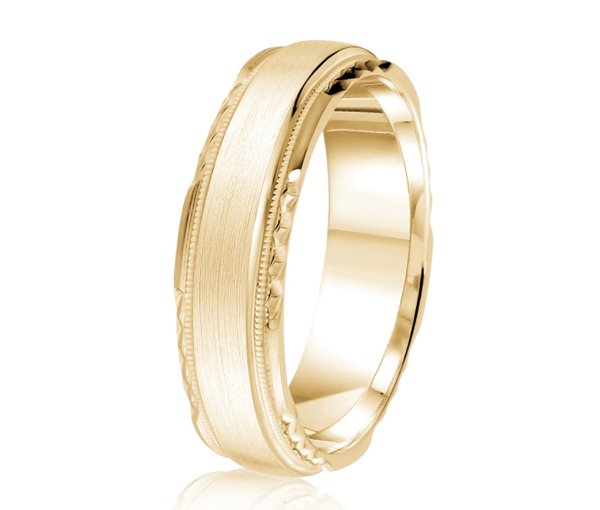 JONC EN OR OU EN PLATINE AVEC FINI SATINÉ AVEC MOTIF MILGRAIN ET TAILLE DIAMANT SUR LES CÔTÉS - ML GH1265Y14 - MALO 