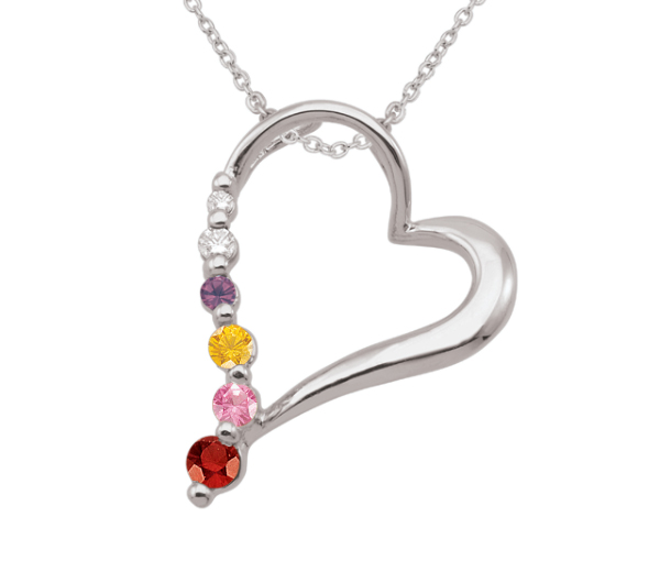 PENDENTIF FAMILIAL COEUR EN ARGENT OU EN OR SERTI DE PIERRES SYNTHÉTIQUE OU VÉRITABLES - PG 30026W - PERSONALIZED GEM