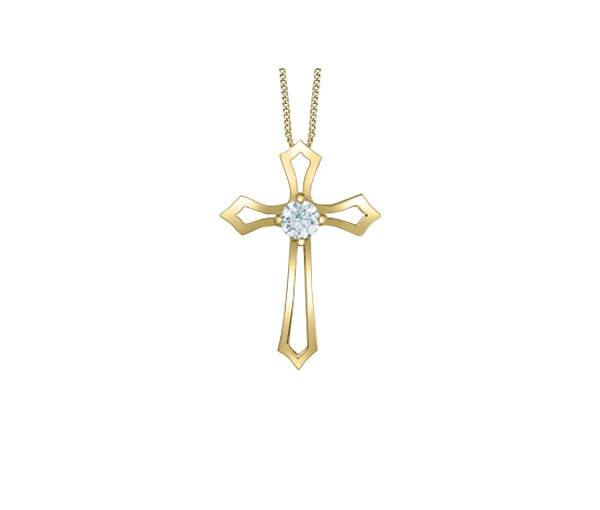 PENDENTIF CROIX AJOURÉE EN OR JAUNE SERTI D'UN DIAMANT DE LABORATOIRE - CR 70022 - BIJOUX CANADIEN