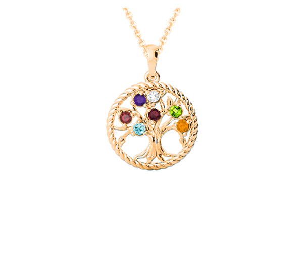 PENDENTIF FAMILIAL ARBRE DE VIE EN ARGENT OU EN OR 10K SERTI DE PIERRES VÉRITABLES - BH FG103PY14 - BEVERLY HILLS
