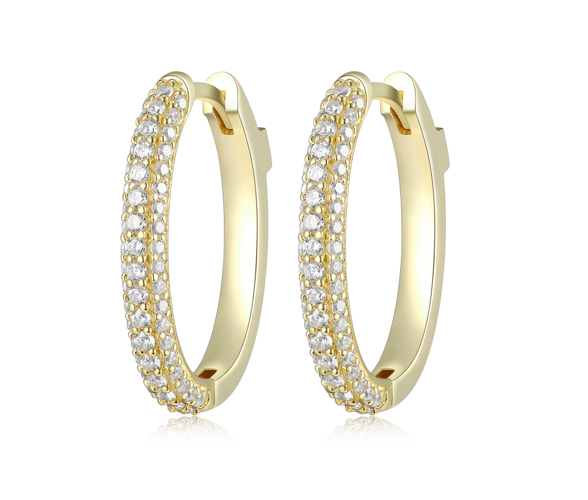 BOUCLES HUGGIES OVALES EN ARGENT/PVD OR SERTIES DE CUBIQUES ZIRCONIAS - PJ 32LCLT0027 - ELLE